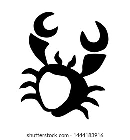 Sea crab hand painted with ink and brush in a stylized minimalistic style, isolated on white background. Vector illustration