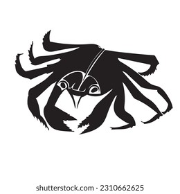 Sea crab icon illustration graphic icon. Isolated black silhouette of a sea crab icon illustration on a white background. Side view. View from above. Vector illustration