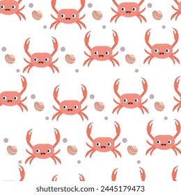 Sea crab seamless pattern.  Trendy Cartoon crab pattern for wrapping paper, wallpaper, stickers, notebook cover and other designs.