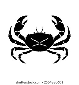 Sea crab silhouette isolated on white background. Seafood shop logo, signboard, restaurant menu, fish market, banner, poster design template.