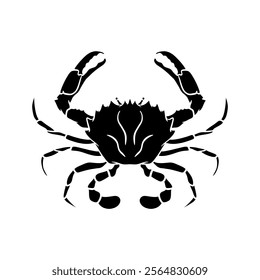 Sea crab silhouette isolated on white background. Seafood shop logo, signboard, restaurant menu, fish market, banner, poster design template.