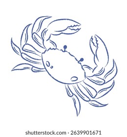 Sea crab vector. Doodle of marine animal with pencil texture, chalk. Vector isolated element