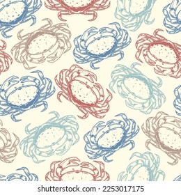 Sea crabs pattern seamless colorful with crustaceans marine animals with claws and strong shell for spearfishing vector illustration