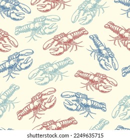 Sea crayfish colorful pattern seamless with crustaceans living in ocean water and caught for fish restaurant vector illustration