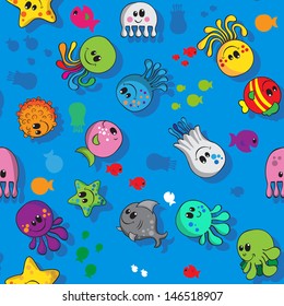 Sea creatrues colorfull seamless pattern