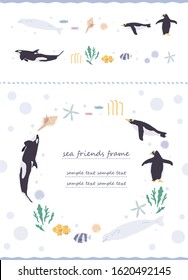 Sea creature illustration material set and frame