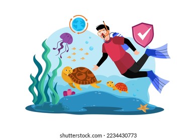 Sea Creature Preservation Illustration concept. A flat illustration isolated on white background