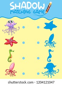 Sea creature shadow matching game template illustration