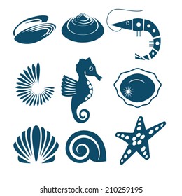 Sea creature and shells design elements stock and vector