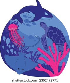 Sea Creature Vector Illustration. World Ocean Day Illustration.