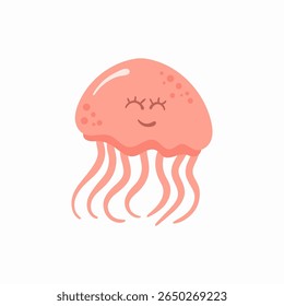 Sea creature vector set. Funny cartoon fish, jellyfish, and crab with tropical coral and algae. Underwater colorful illustration of marine fauna and ocean life for kids’ educational design.

