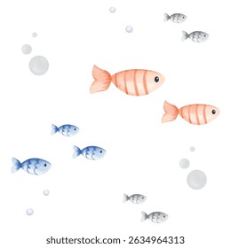 Sea creatures background fish watercolor	
