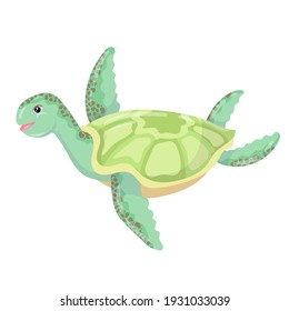 Sea creatures. Beautiful green sea turtle. Sea creature. Vector illustration isolated on white background