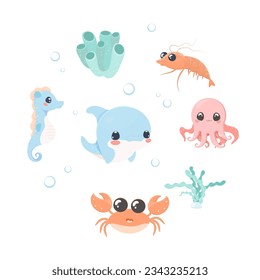 sea creatures clip art set cute vector
