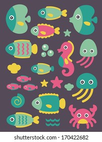 sea creatures collection. vector illustration