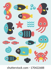 sea creatures collection. vector illustration