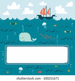 Sea creatures and decorative frame for your text