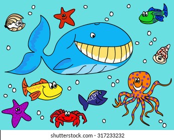 Sea creatures doodle