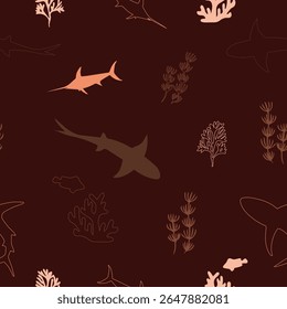 Sea creatures fabric seamless pattern. patel shades pattern. Pattern for fabric, notebook-book cover and wrapping paper, Pattern for design wallpaper and fashion prints.