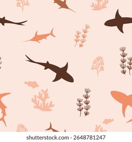 Sea creatures fabric seamless pattern. patel shades pattern. Pattern for fabric, notebook-book cover and wrapping paper, Pattern for design wallpaper and fashion prints.
