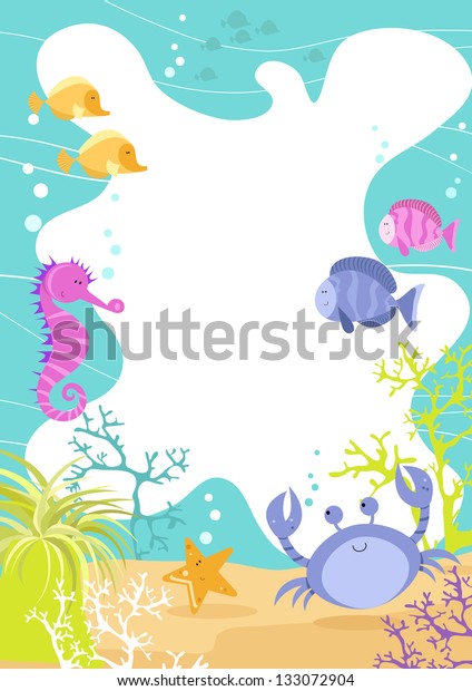 Sea Creatures Fun Border Colorful Fun Stock Vector (Royalty Free) 133072904