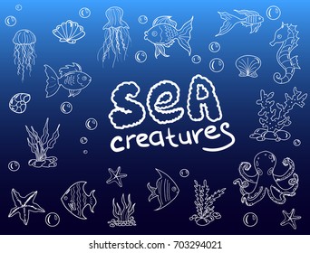 Sea creatures hand drawn collection