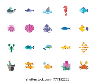 Sea creatures icon set