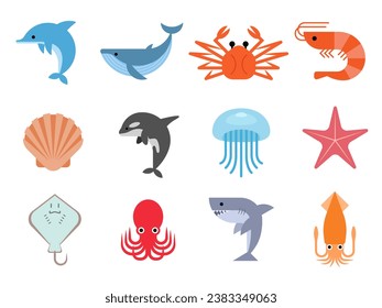 Sea creatures icon set (vector data)