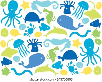 Sea Creatures illustration seamless vector pattern