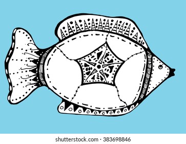 Sea creatures. Line art. Mascara. Black and white. Dudling. Zentangl. Stylized fish. Decorative. Background. Carp. Sea bottom. ?lgae. Whale. Flounder. Mackerel. Herring. Sturgeon. Tuna. Trout. Salmon.