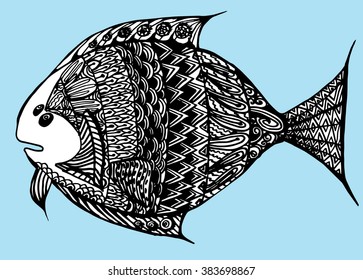 Sea creatures. Line art. Mascara. Black and white. Dudling. Zentangl. Stylized fish. Decorative. Background. Carp. Sea bottom. ?lgae. Whale. Flounder. Mackerel. Herring. Sturgeon. Tuna. Trout. Salmon.