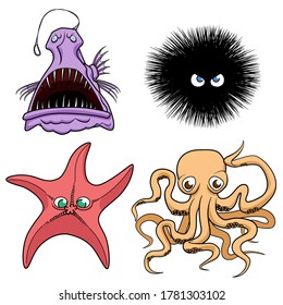 Sea Creatures - Octopus, Sea Urchin, Star Fish, Angler Fish