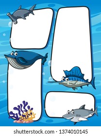 Sea creatures on balnk banner illustration
