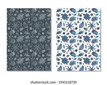 Sea creatures - pattern. Abstract composition for your design - banners, posters, placards, brochures, flyers etc. Eps10 vector template set.