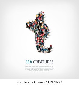 sea creatures people  3d