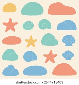 Sea Creatures and Rock Formations Flat Vector Set