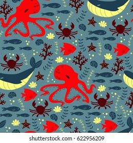 Sea Creatures Seamless Pattern. 