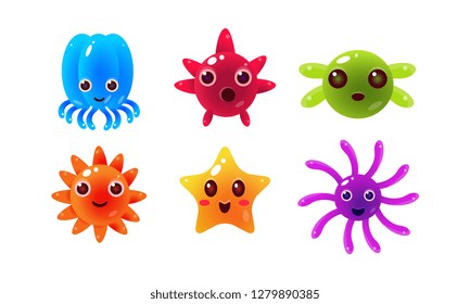 Sea creatures set, cute marine colorful bright glossy animal characters vector Illustration