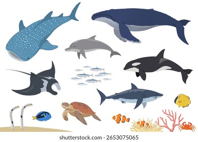 Criaturas marinhas definir ilustração vetorial