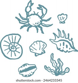 Sea creatures simple outline ink sketches