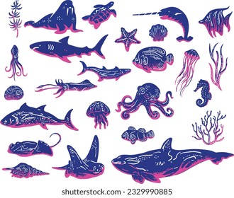 Sea Creatures Unique Cartoon Icon