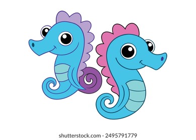 Sea Creatures Vector Art: Fish, Starfish, Seashells, Dolphins, Seahorses | Cartoon, Clipart, Line Art Illustrations for Print