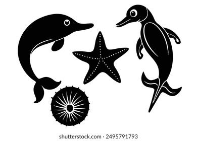 Sea Creatures Vector Art: Fish, Starfish, Seashells, Dolphins, Seahorses | Cartoon, Clipart, Line Art Illustrations for Print