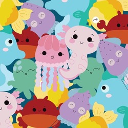 Sea Creatures Vector Pattern In Blue Background For School And Business Purpose