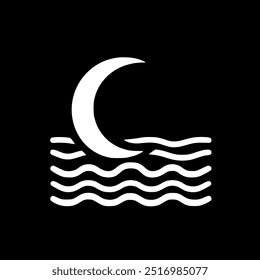 Sea and crescent moon line icon. linear style sign for mobile concept sign, symbol, vector, art