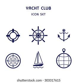 Sea cruise illustration. Marine sport collection. Sailing yacht logo isolated.