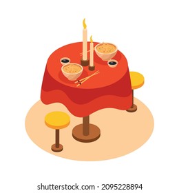Sea cruise isometric composition with round table served for romantic dinner vector illustration