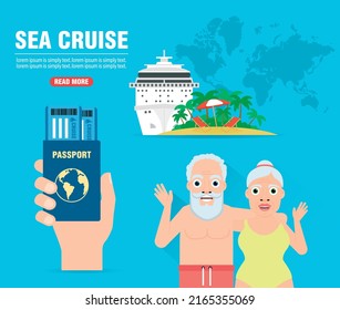Sea cruise. Journey of grandparents concept design flat banner. Vector illustration