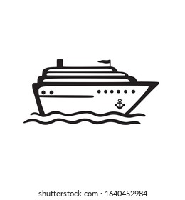 Sea cruise liner. Cartoon linear vector icon isolated on white background.