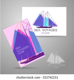 Sea cruise - logo. Design of the presentation of corporate identity on the example of a business card.